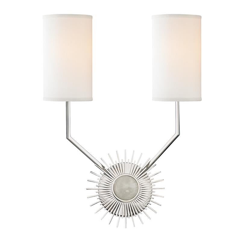 Shown in Polished Nickel finish and White Faux Silk shade